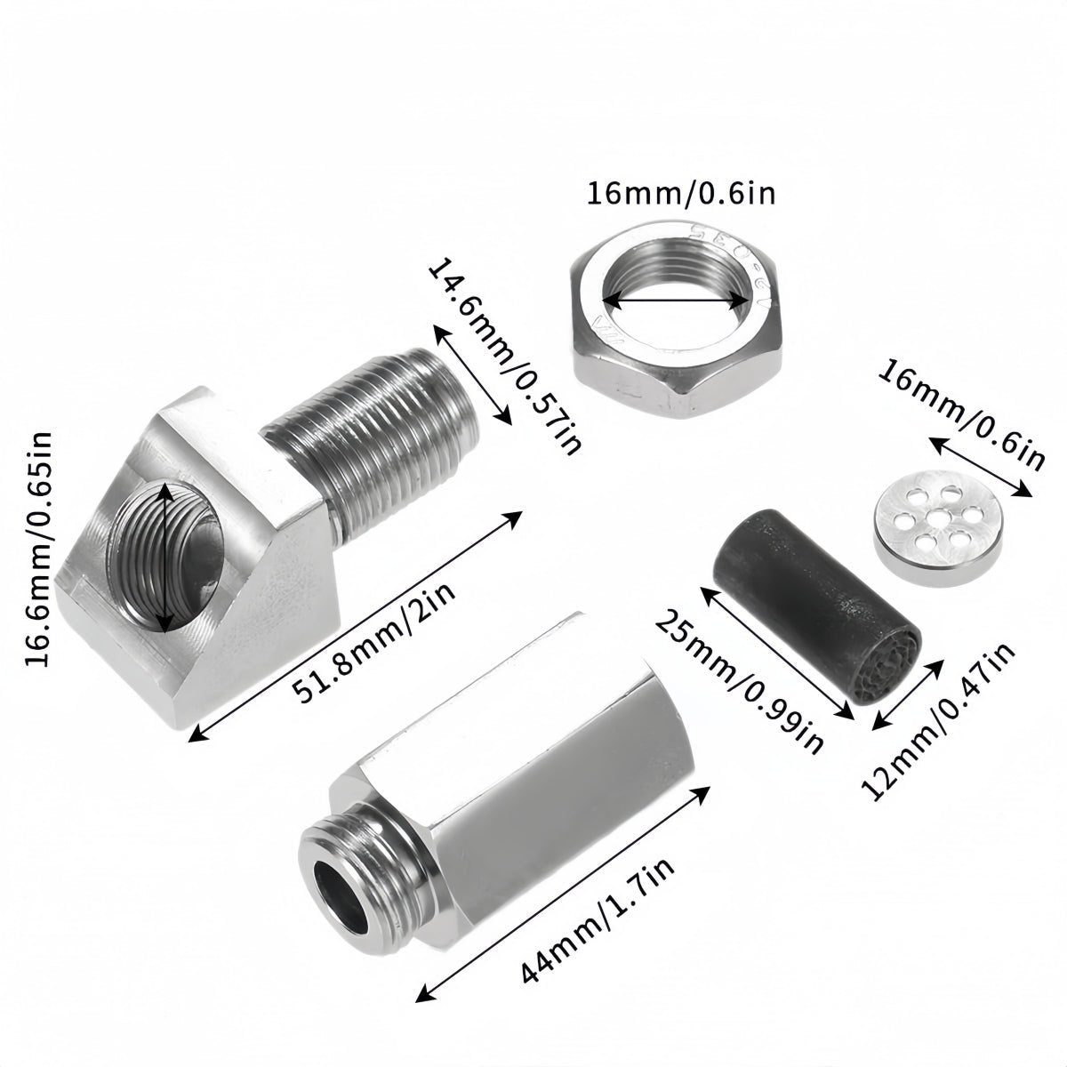 NEW 45° O2 Sensor Spacer Mini Catalizador Mini Catalytic Converter to Fix CEL P0420 P0430 - Mini Catalytic