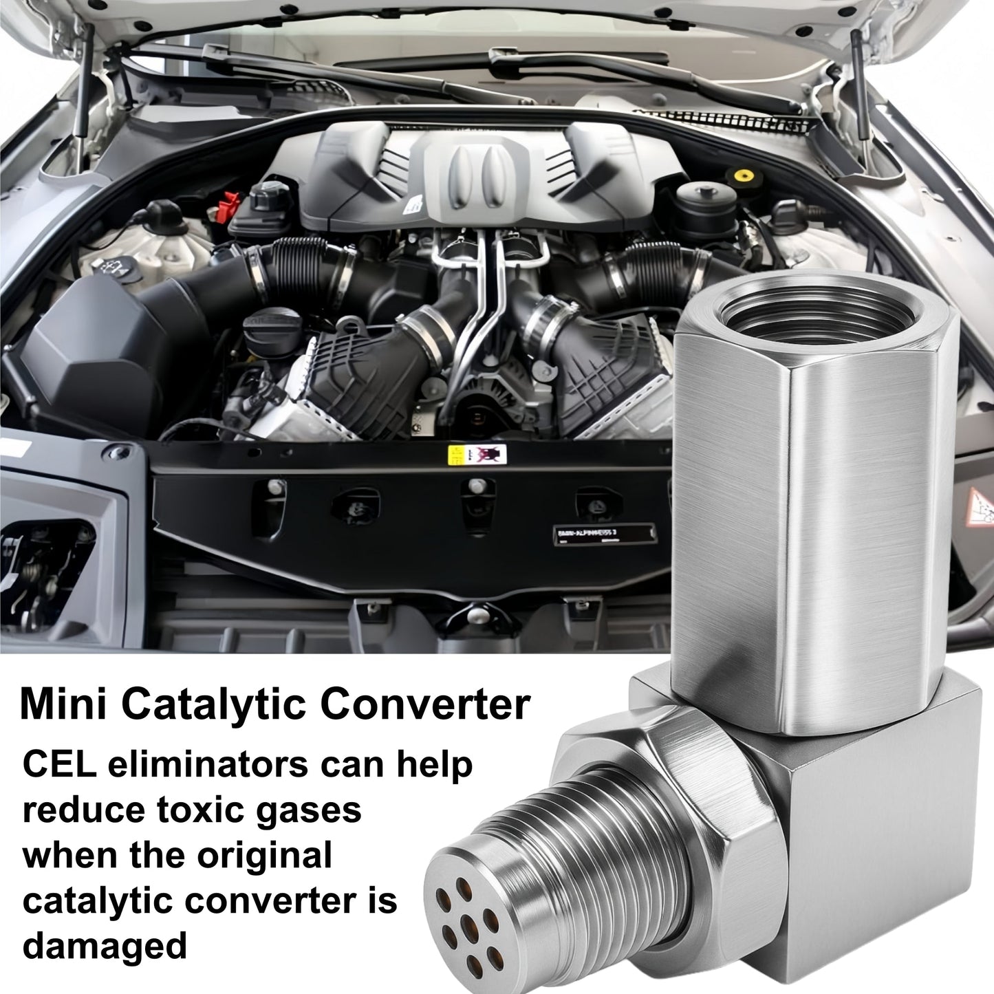 NEW 90° O2 Sensor Spacer Mini Catalizador Mini Catalytic Converter to Fix CEL P0420 P0430 - Mini Catalytic Converter