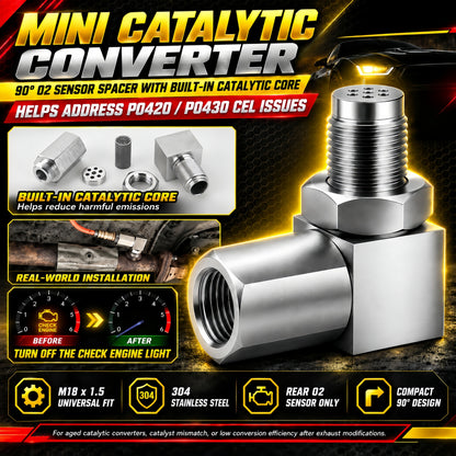 NEW 90° O2 Sensor Spacer Mini Catalizador Mini Catalytic Converter to Fix CEL P0420 P0430