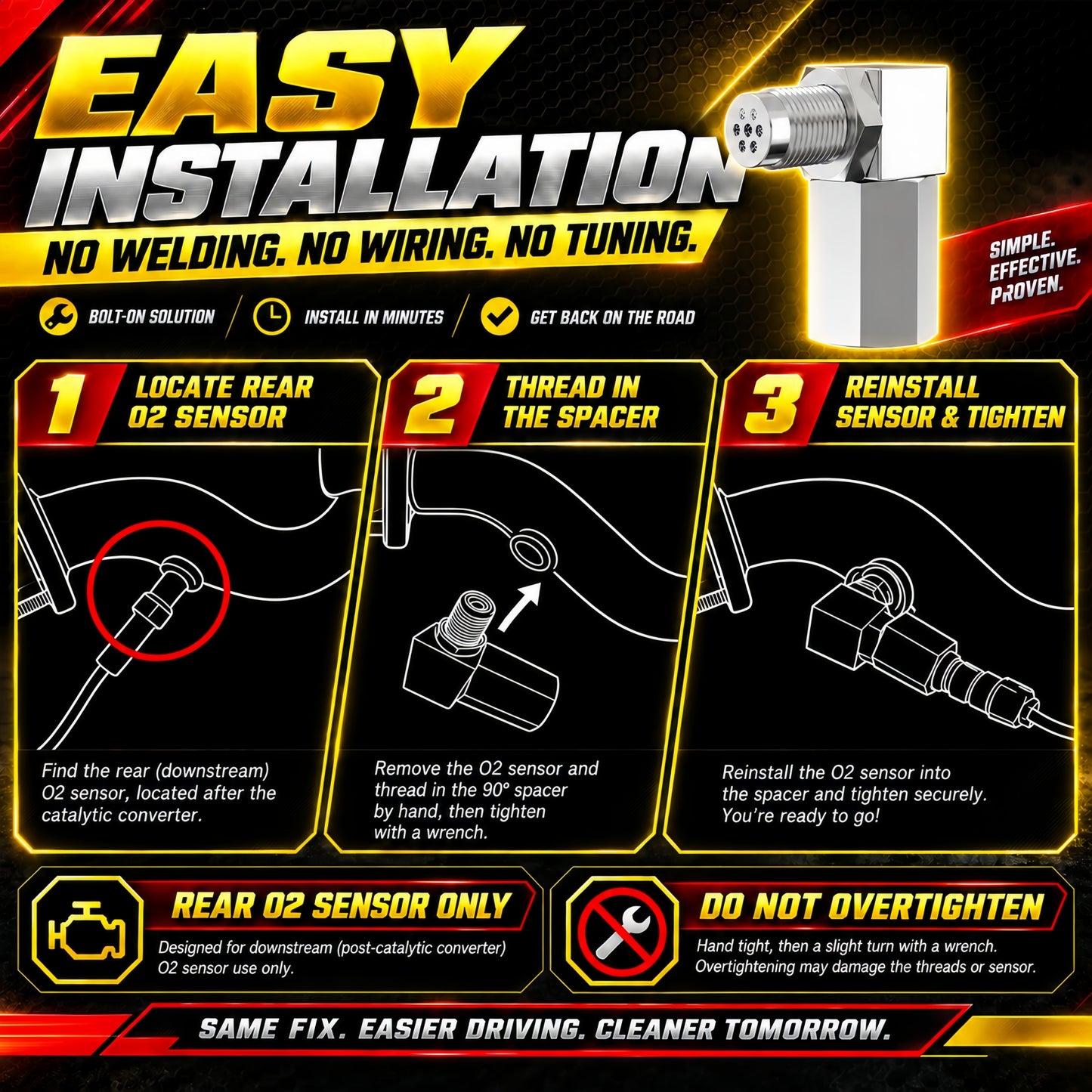 NEW 90° O2 Sensor Spacer Mini Catalizador Mini Catalytic Converter to Fix CEL P0420 P0430