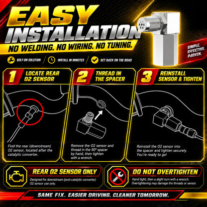 NEW 90° O2 Sensor Spacer Mini Catalizador Mini Catalytic Converter to Fix CEL P0420 P0430