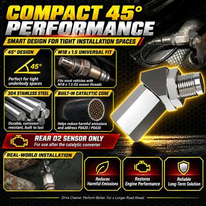 NEW 45° O2 Sensor Spacer Mini Catalizador Mini Catalytic Converter to Fix CEL P0420 P0430