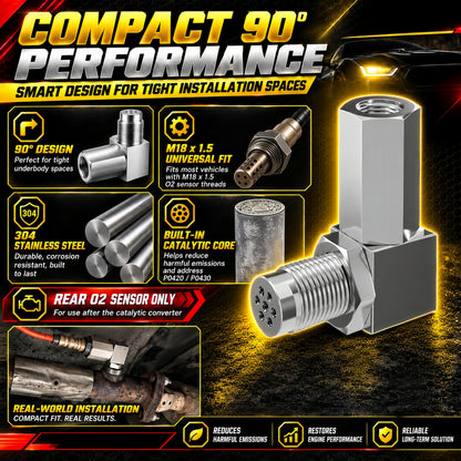 NEW 90° O2 Sensor Spacer Mini Catalizador Mini Catalytic Converter to Fix CEL P0420 P0430
