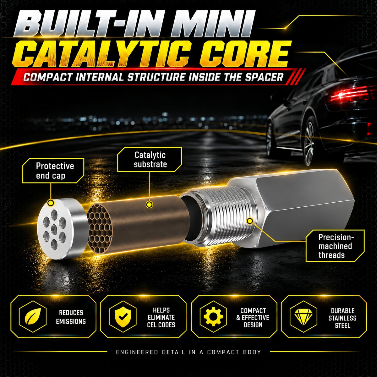 NEW 180° O2 Sensor Spacer Mini Catalizador Mini Catalytic Converter to Fix CEL P0420 P0430 - Mini Catalytic Converter