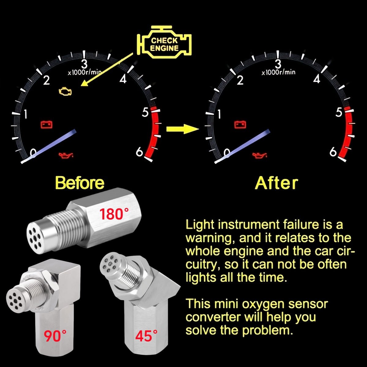 NEW 180° O2 Sensor Spacer Mini Catalizador Mini Catalytic Converter to Fix CEL P0420 P0430 - O2 Sensor Spacer