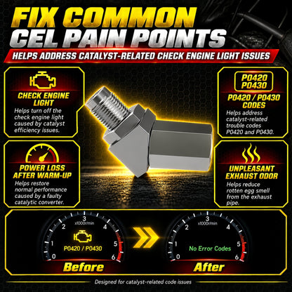 NEW 45° O2 Sensor Spacer Mini Catalizador Mini Catalytic Converter to Fix CEL P0420 P0430 - Mini Catalytic Converter