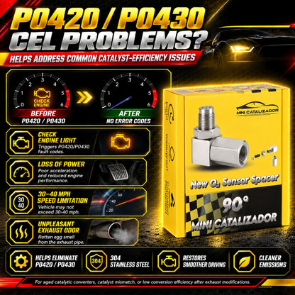 NEW 90° O2 Sensor Spacer Mini Catalizador Mini Catalytic Converter to Fix CEL P0420 P0430 - Mini Catalytic Converter