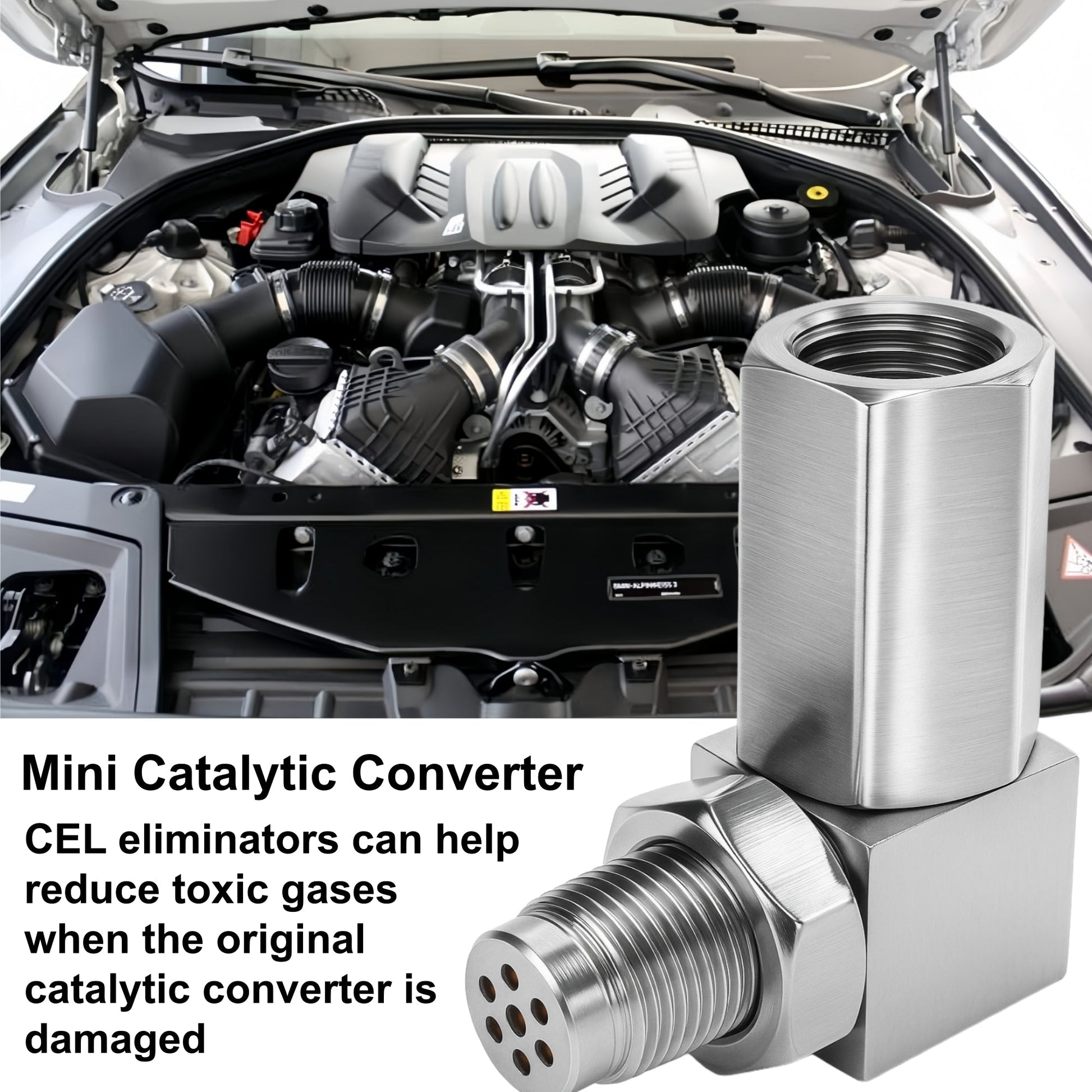 NEW 90° O2 Sensor Spacer Mini Catalizador Mini Catalytic Converter to Fix CEL P0420 P0430 - Mini Catalytic Converter